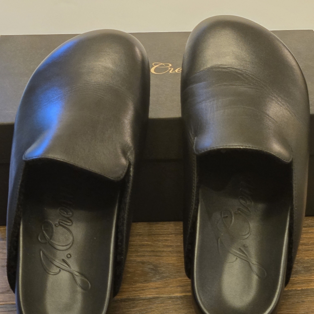 J. Crew Black Leather Mule Style Slipper or Shoe Sherpa lined size 12 women's